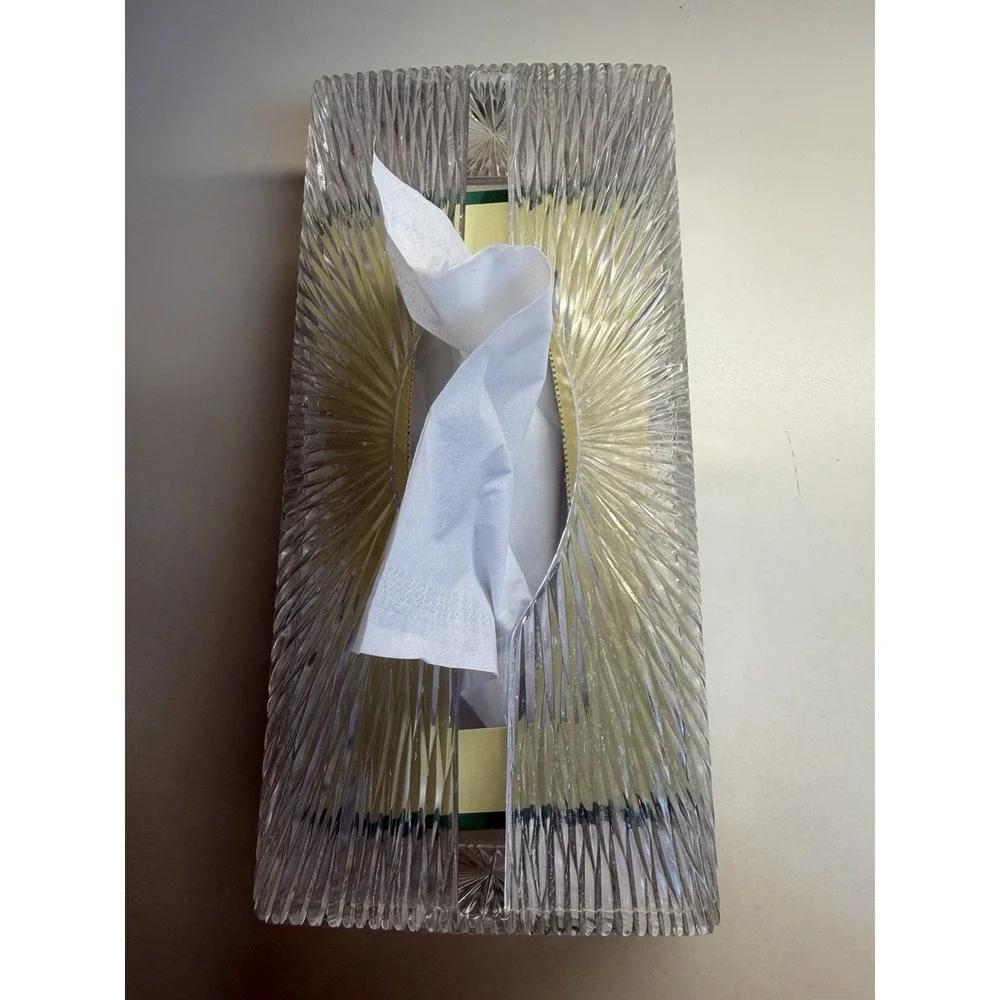 Celebrity Inc Art Deco Lucite Tissue Box Cover Clear Acrylic 10